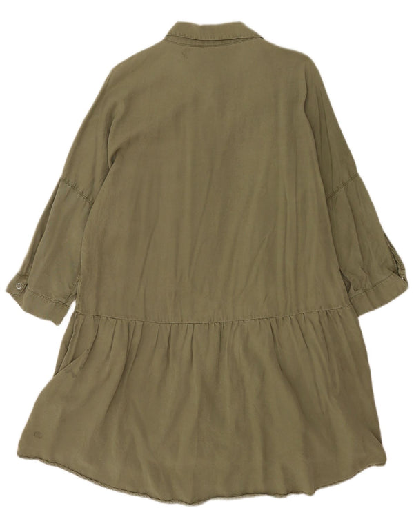 Zara Mujer Vestido Camisero Manga 3/4 Murciélago UK 40 XL Caqui