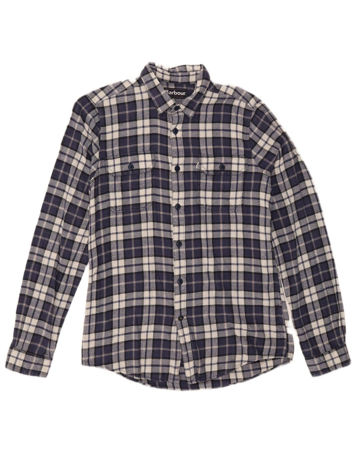 Barbour Hombre Camisa De Franela Entallada De Algodón A Cuadros Azul Marino Pequeño