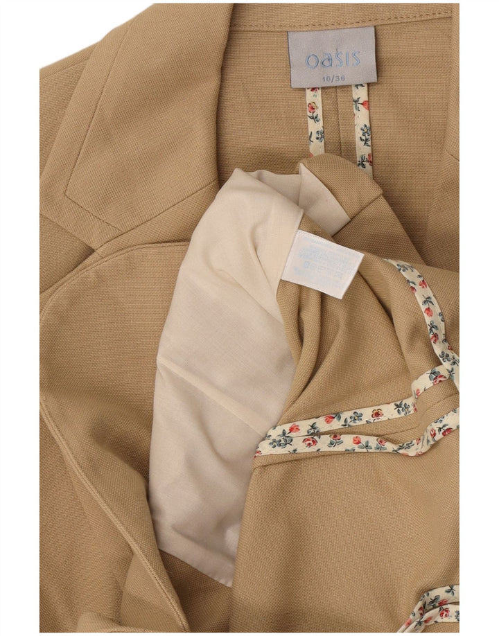 Oasis Chaqueta tipo blazer de 1 botón para mujer UK 10 Small Beige Cotton