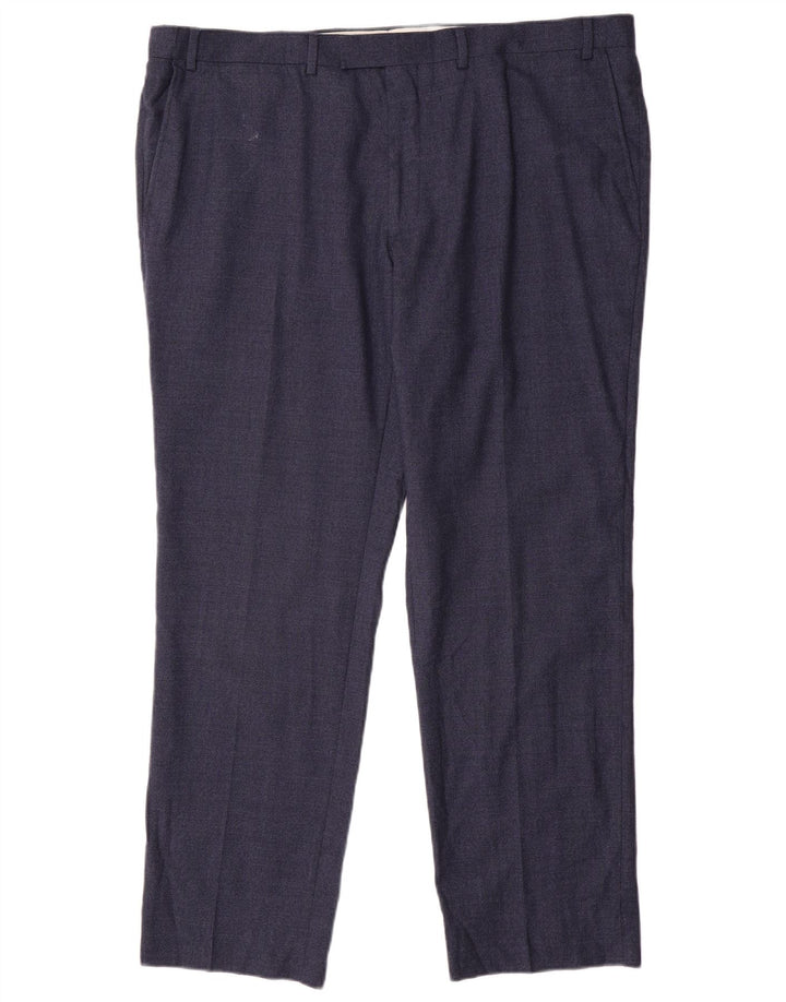 MARKS & SPENCER Mens Straight Suit Trousers W42 L31 Navy Blue Wool