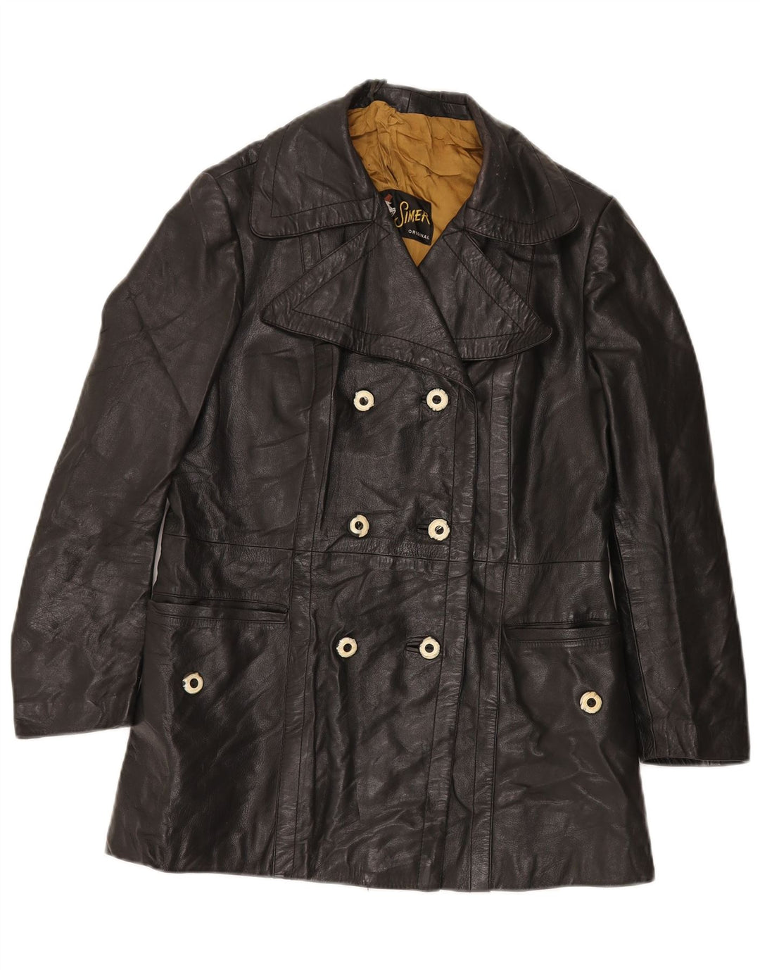 VINTAGE Chaqueta de cuero de doble pecho para mujer Reino Unido 12 Negro medio