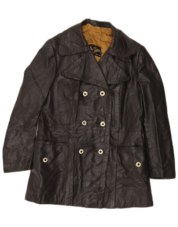 VINTAGE Chaqueta de cuero de doble pecho para mujer Reino Unido 12 Negro medio