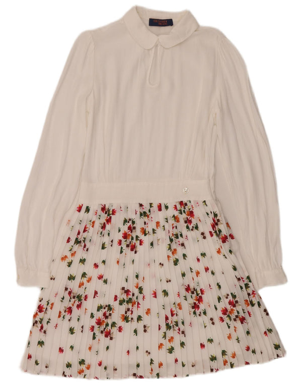 Vestido Mujer Trussardi Jeans Manga Larga Acampanado IT 40 Small Blanco Floral