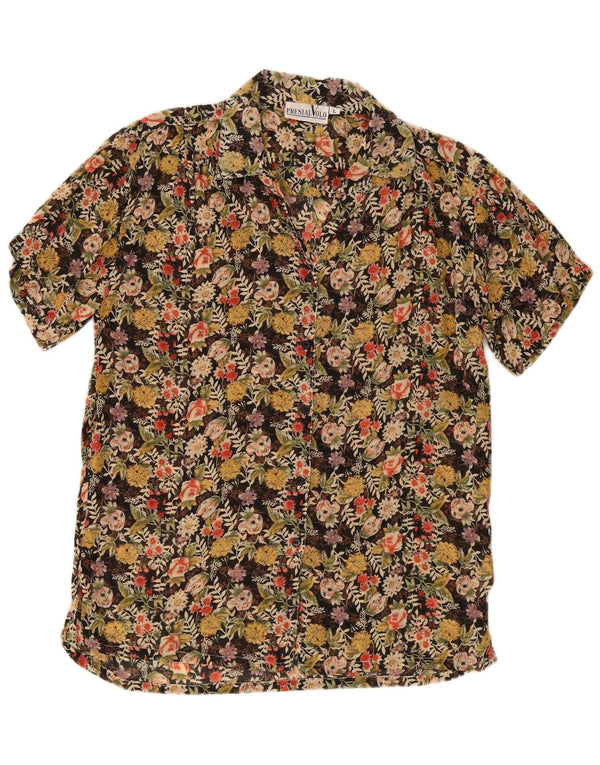 Vintage mujer camisa de manga corta blusa Reino Unido 16 grande multicolor floral