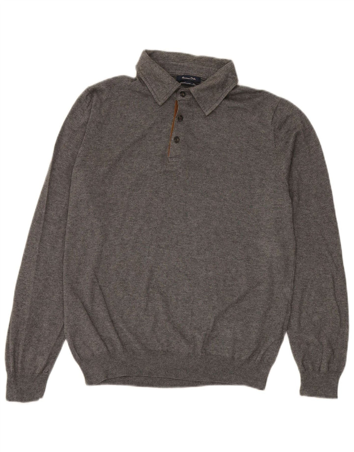 MASSIMO DUTTI Jersey tipo polo con cuello tipo polo para hombre Large Gris Algodón