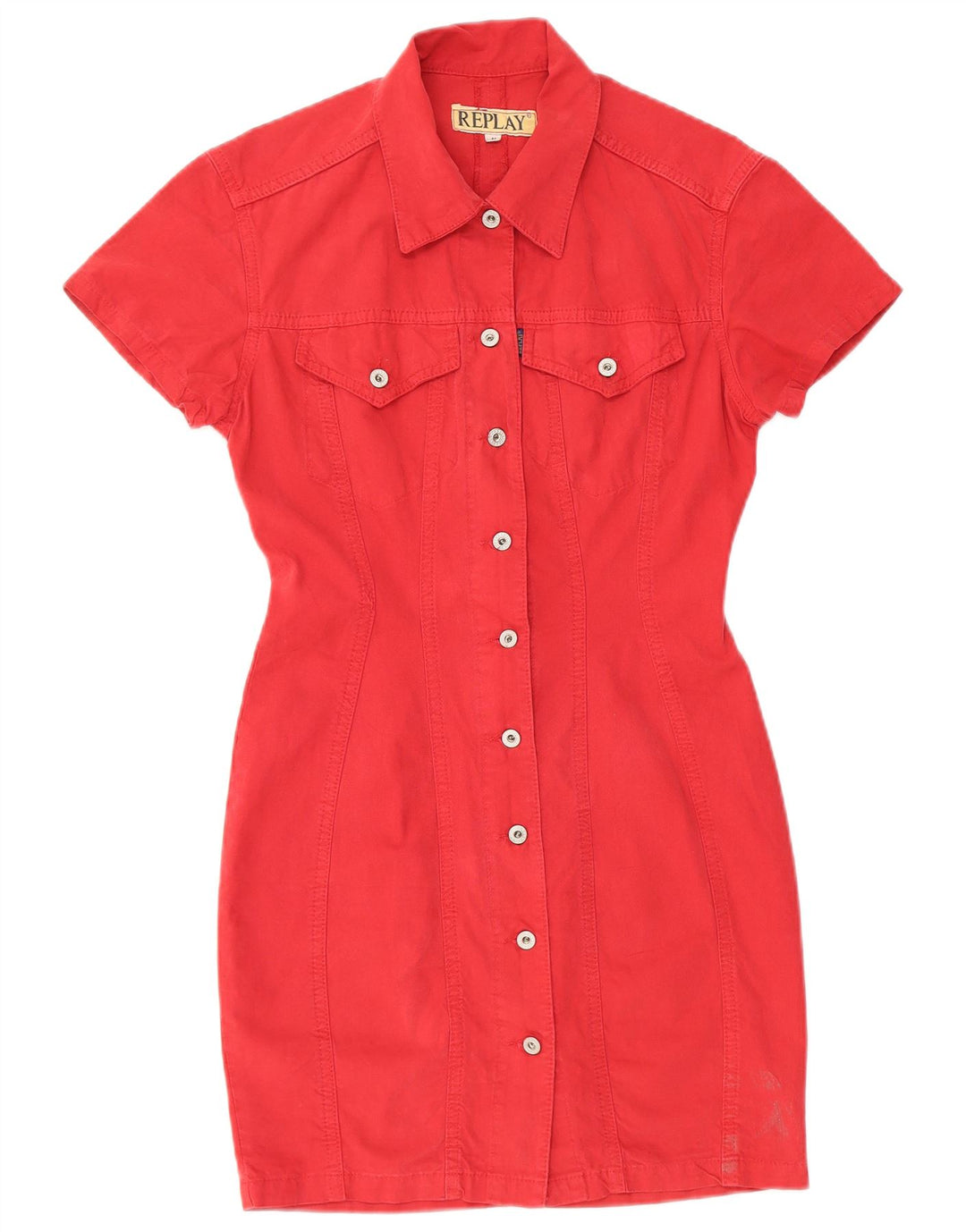 Replay Vestido camisero vaquero de manga corta para mujer UK 40 Rojo mediano