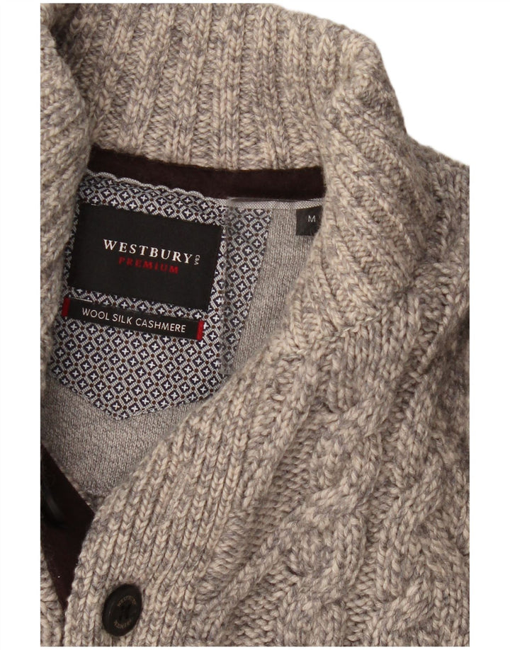 WESTBURY Jersey con cuello y botones para hombre de lana gris medio
