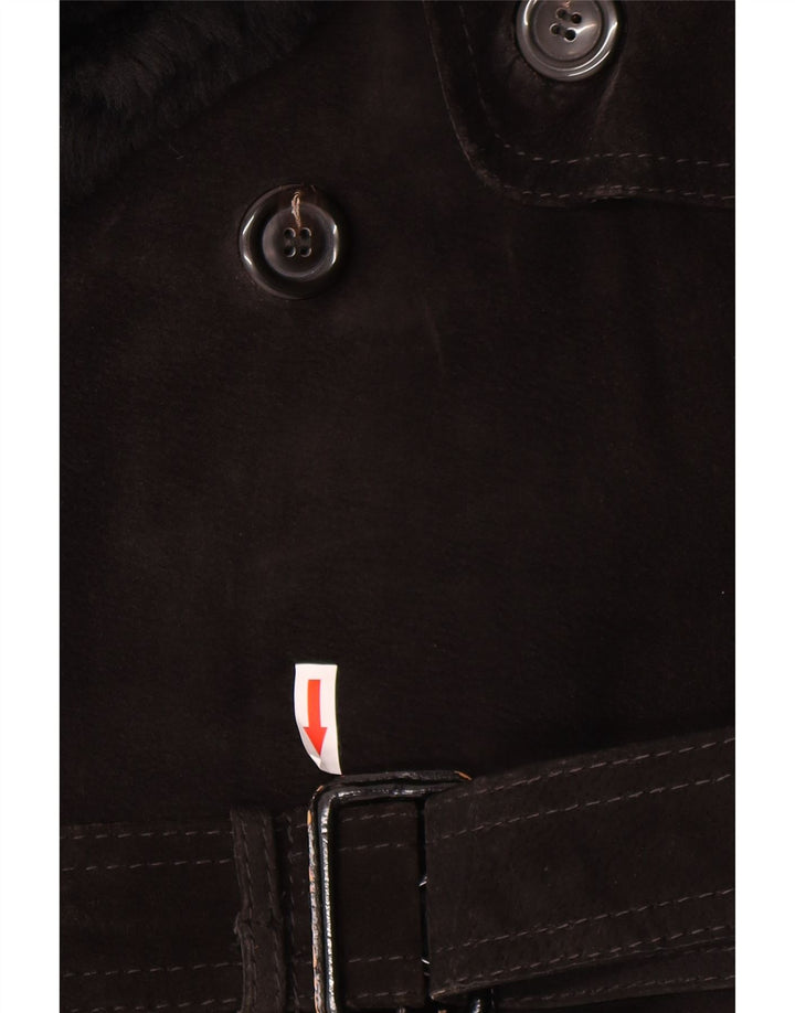 Vintage mujer ante doble pecho abrigo IT 54 3XL negro