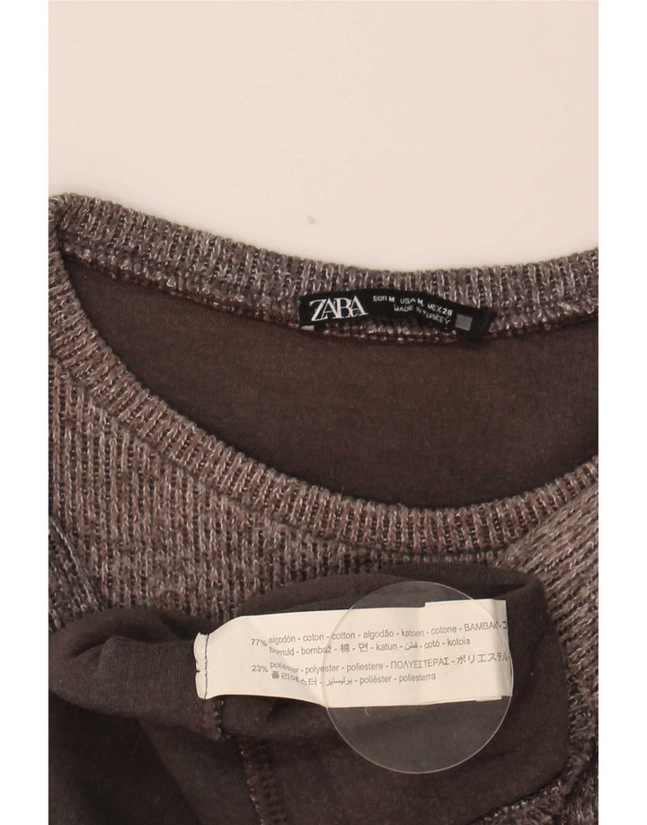 Zara Mujer Crop Top Manga Larga UK 44 Algodón Gris Medio