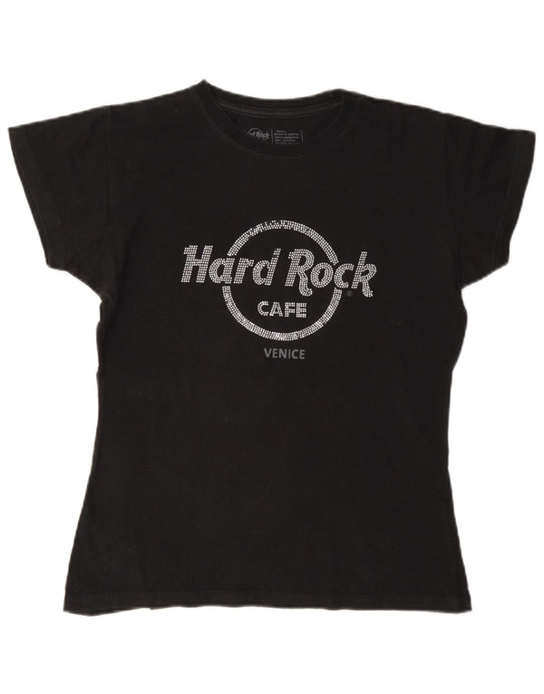 Hard Rock Cafe Mujer Venice Graphic Camiseta Top UK 10 Small Algodón Negro
