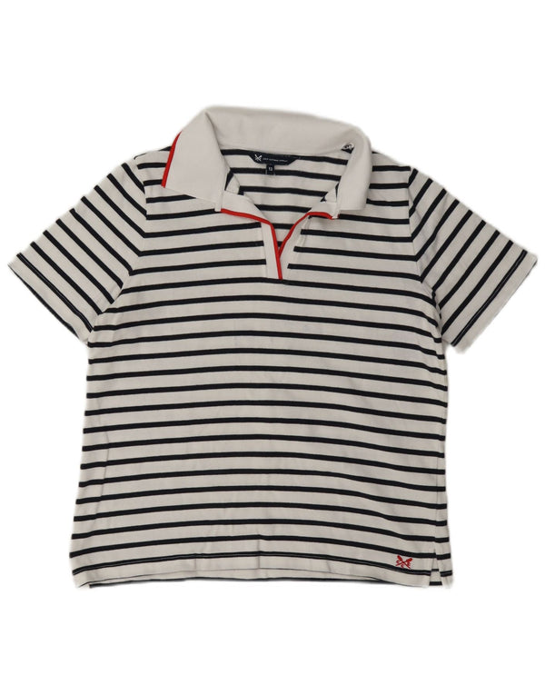 Crew Clothing Polo para mujer UK 12 Algodón a rayas blanco mediano