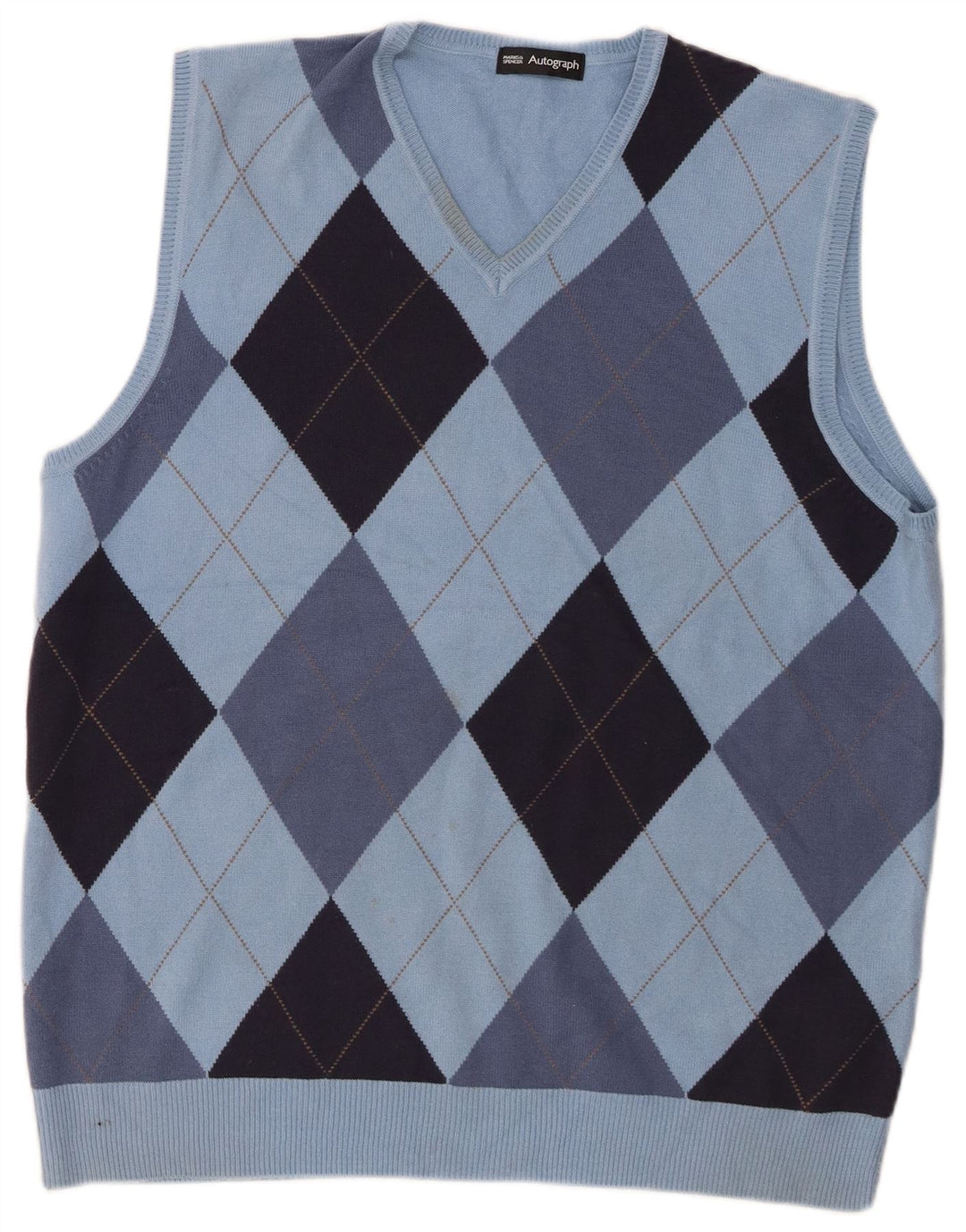 Marks & Spencer Camiseta sin mangas con autógrafo para hombre, talla grande, azul Argyle/Diamante