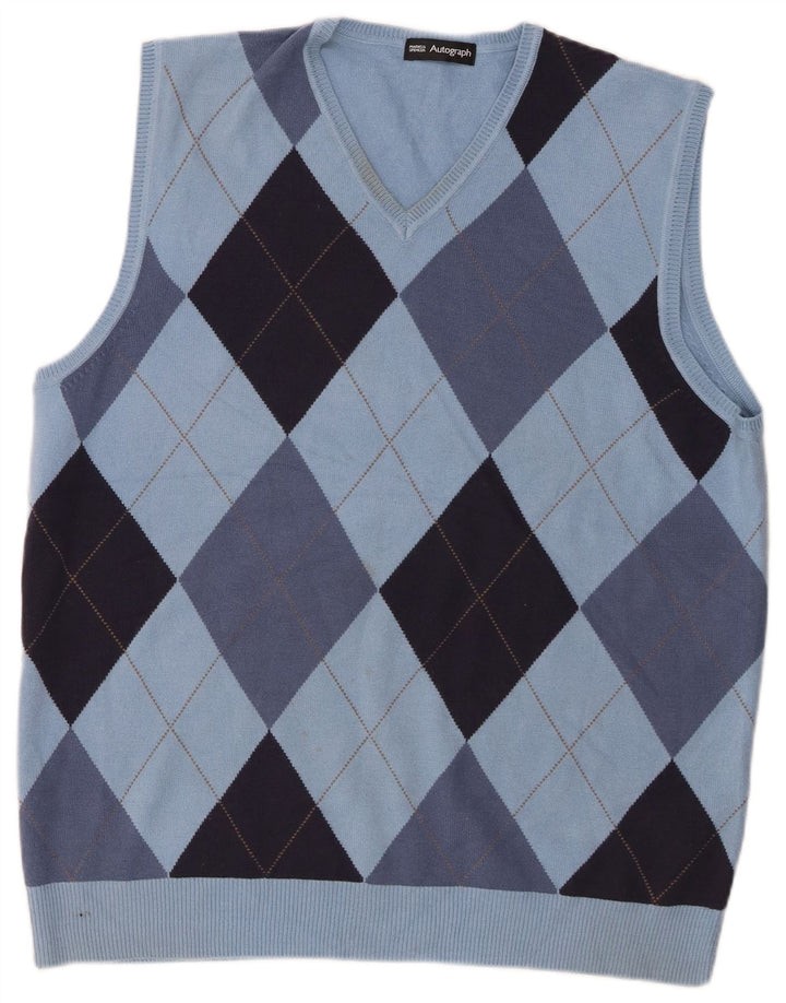 Marks & Spencer Camiseta sin mangas con autógrafo para hombre, talla grande, azul Argyle/Diamante