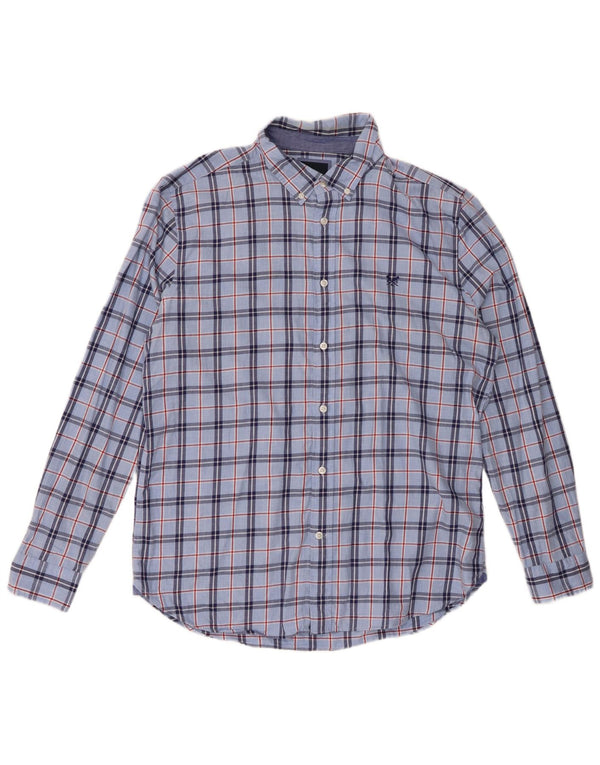 Crew Clothing Camisa de franela ajustada para hombre XL Algodón a cuadros azul