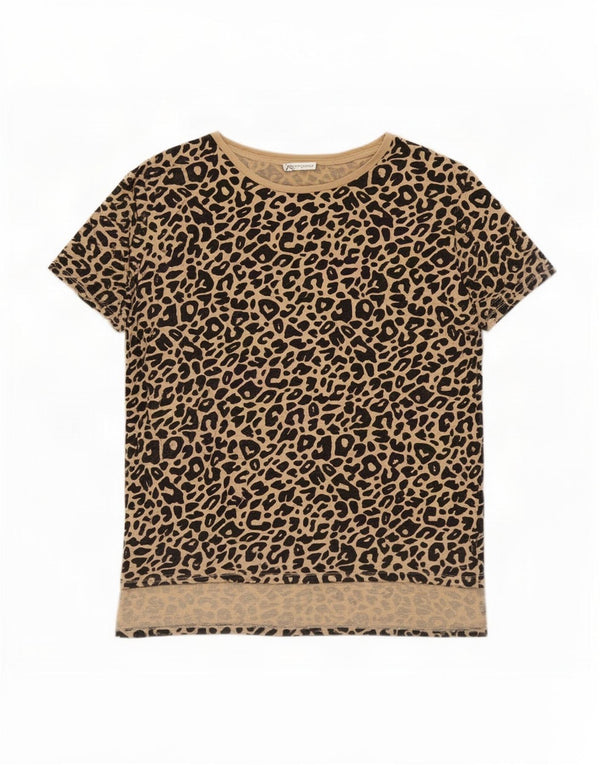 Zara Mujer Camiseta Top UK 46 Large Beige Animal Print