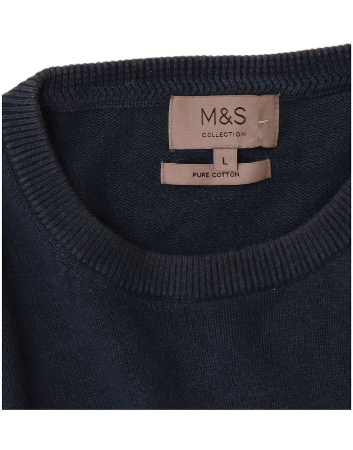 Marks & Spencer - Jersey de cuello redondo para hombre, talla grande, algodón azul marino
