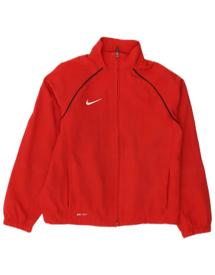 NIKE Boys Dri Fit Chándal Top Chaqueta 8-9 años Pequeño Rojo Poliéster