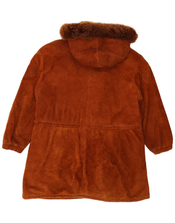 Vintage mujer oversize con capucha ante abrigo IT 44 cuero marrón medio