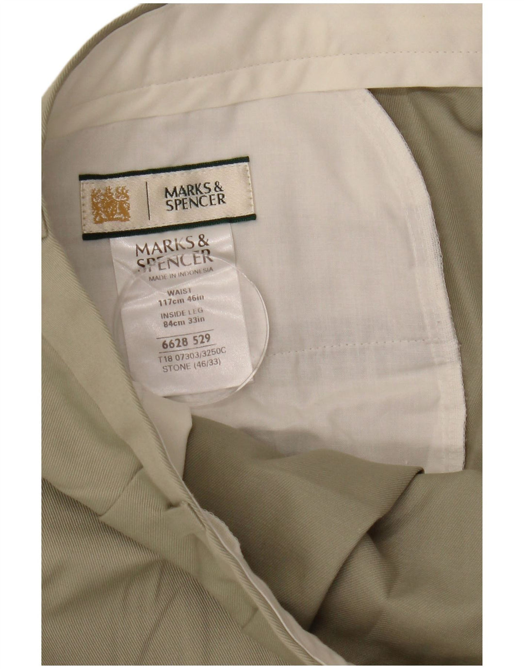 Marks & Spencer Pantalón de traje con pinzas para hombre W46 L27 Poliéster beige