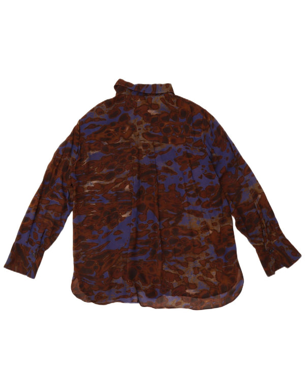 MASSIMO DUTTI Blusa Camisera Mujer EU 42 Large Marrón Estampado Animal