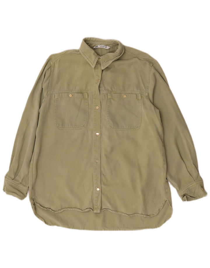 Zara Mujer Camisa Vaquera Extragrande UK 10 Small Khaki Lyocell