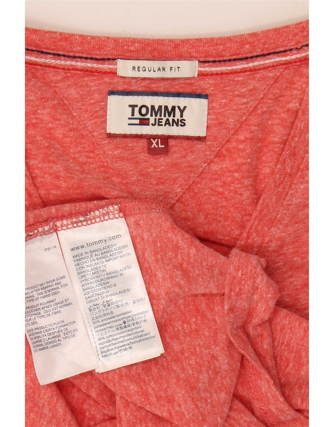 Tommy Hilfiger Camiseta Regular Fit para Hombre Top XL Poliéster Moteado Rojo