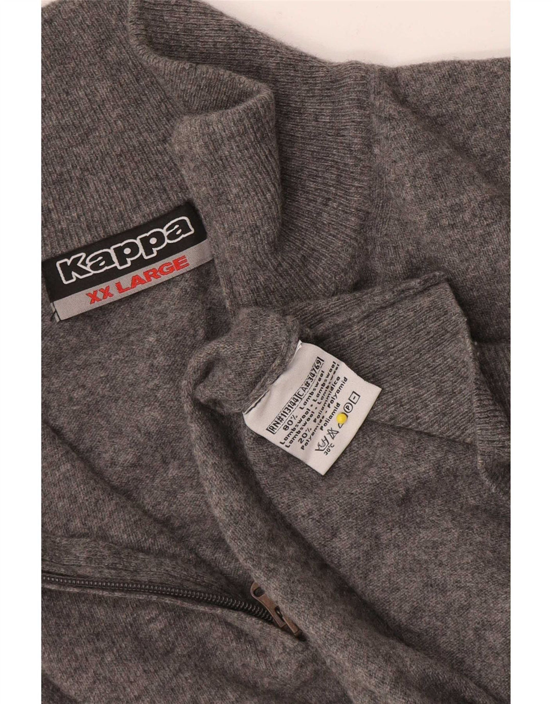 Kappa Jersey con cuello y cremallera para hombre, talla 2XL, lana de cordero gris