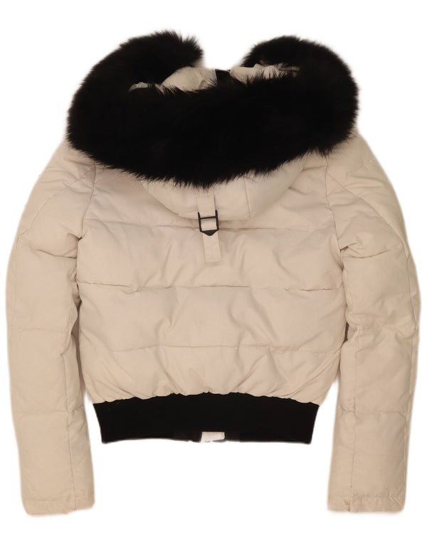 Superdry Womens Hooded Oversized Padded Jacket UK 8 Small White Colourblock