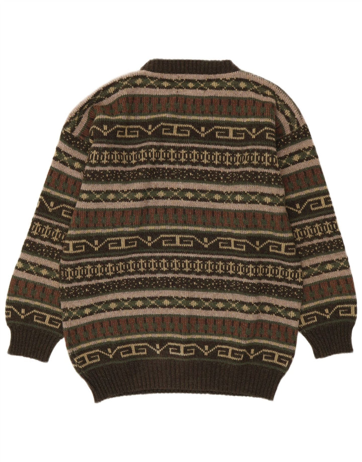 Le Laureat Hombre Jersey De Cuello Redondo De Lana Geométrica Caqui Medio
