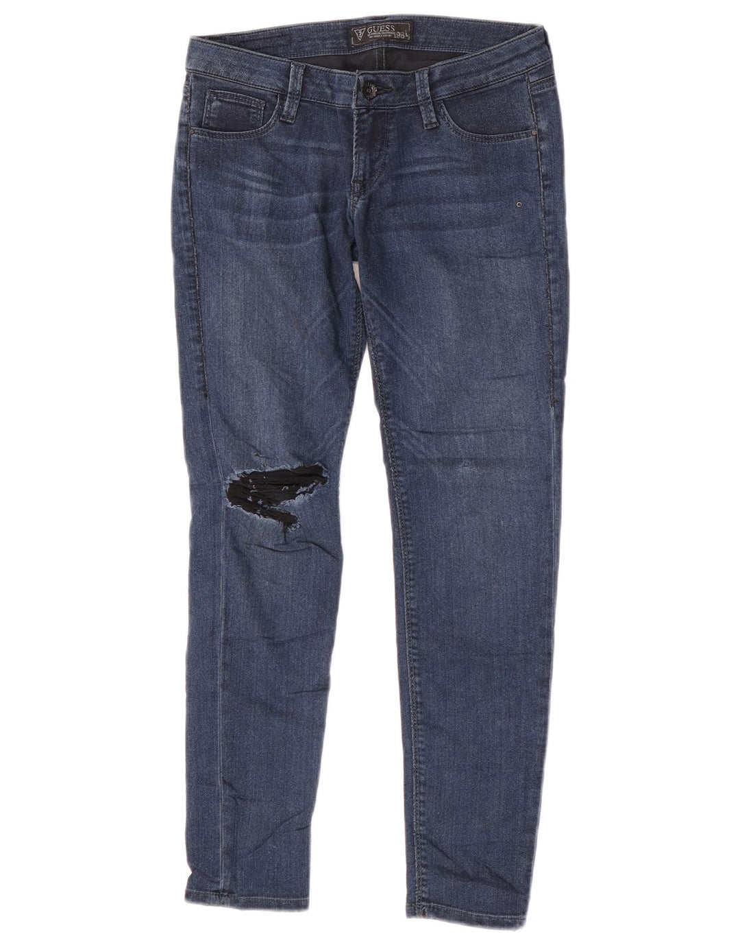 Guess Mujer Beverly Vaqueros Pitillo Desgastados W29 L27 Poliéster Azul
