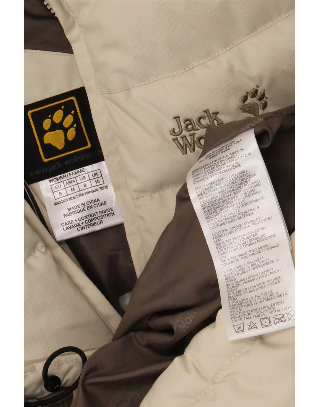 Jack Wolfskin Chaqueta acolchada con capucha para mujer UK 10 Small Beige Poliamida