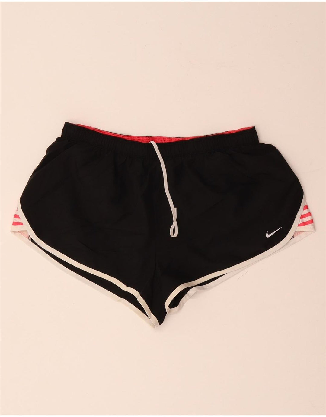 NIKE Pantalones cortos deportivos Dri Fit para mujer UK 12 Mediano Poliéster a rayas negras