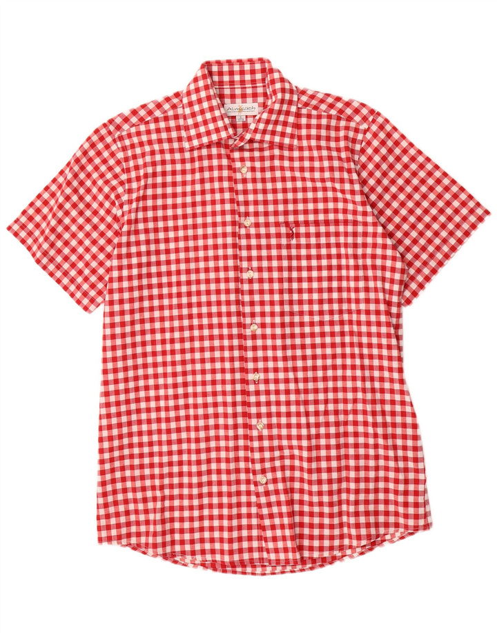 Almsach Camisa de manga corta para hombre, talla 37/38, pequeña, color rojo, poliéster