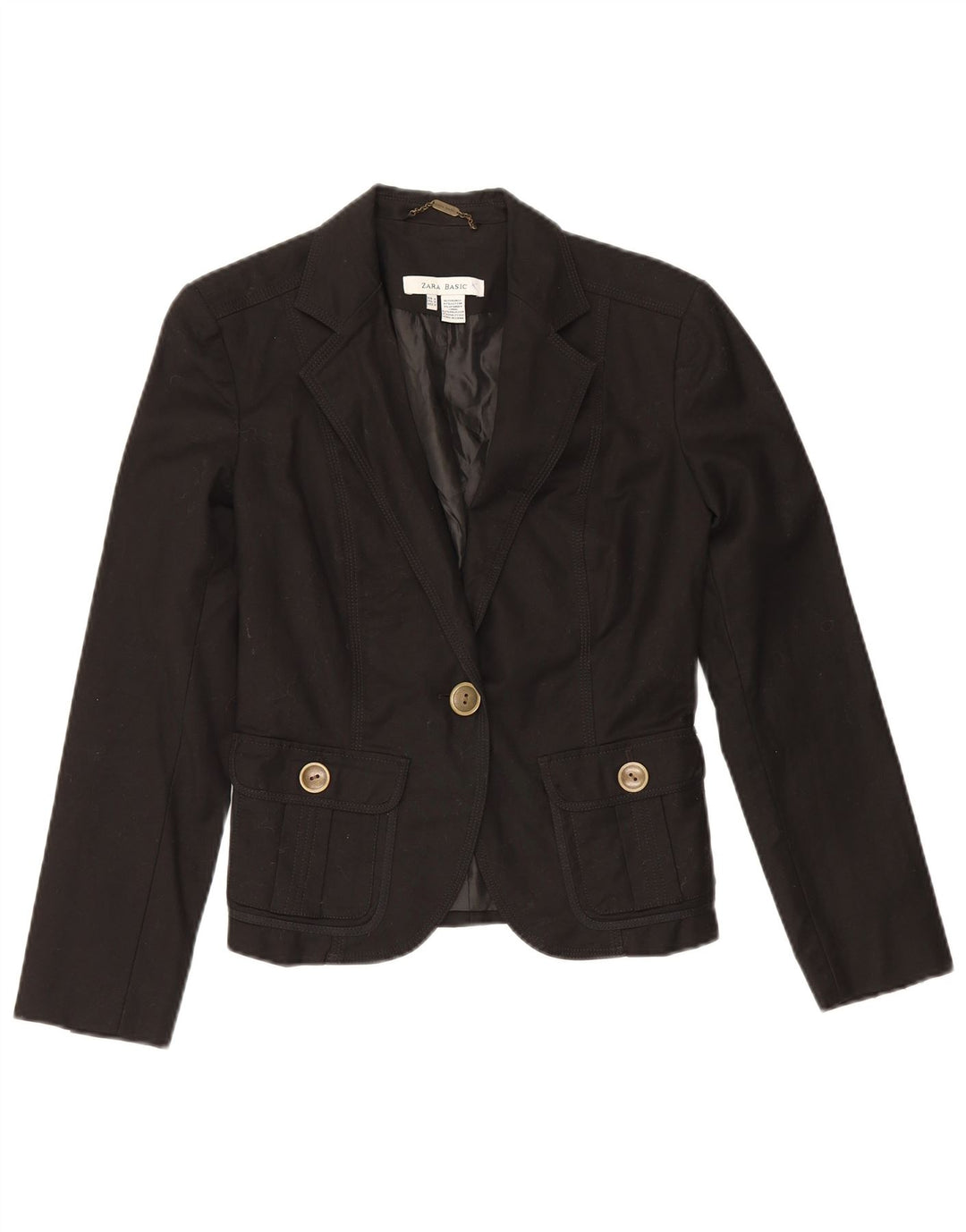 Zara Mujer Chaqueta Blazer De 1 Botón UK 10 Small Algodón Negro