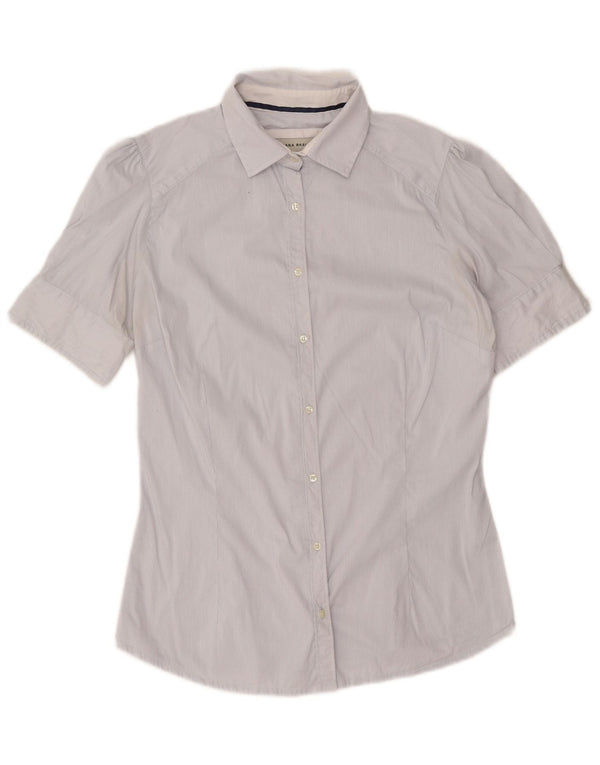 Zara Mujer Camisa Manga Corta UK 44 Medium White Pinstripe