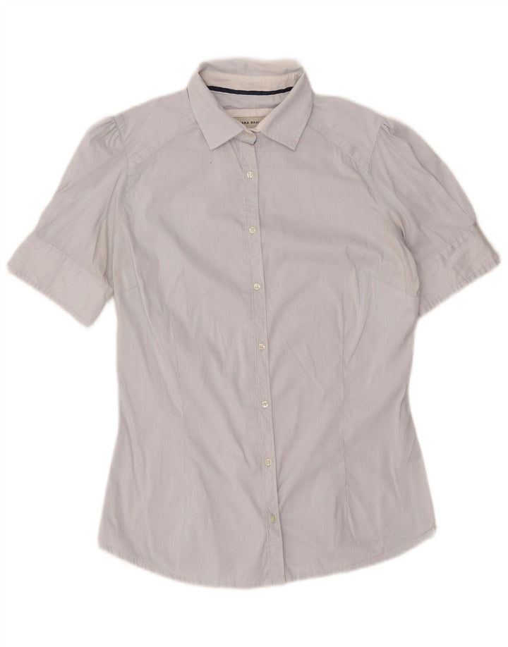 Zara Mujer Camisa Manga Corta UK 44 Medium White Pinstripe