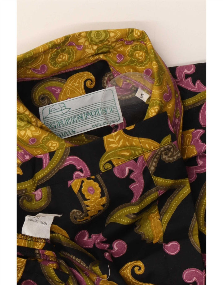 Vintage hombres camisa de manga corta medio negro paisley algodón