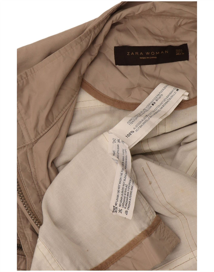 Zara Mujer Chaqueta Utilitaria UK 44 Grande Algodón Beige