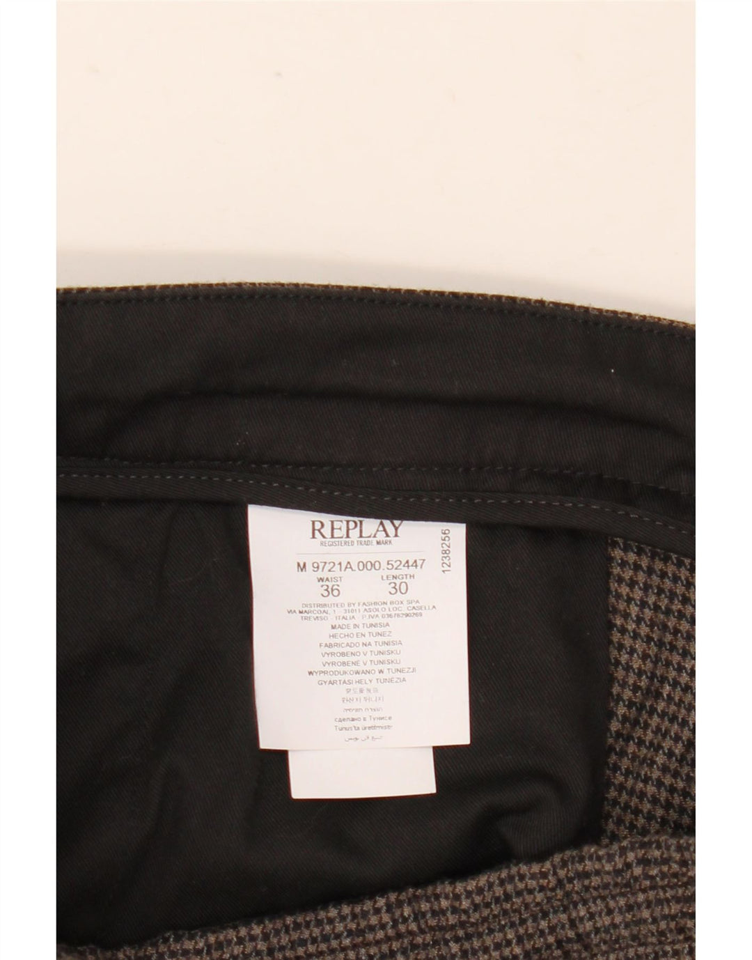 Pantalón chino recto Replay para hombre W36 L30 Marrón Pata de gallo Poliéster