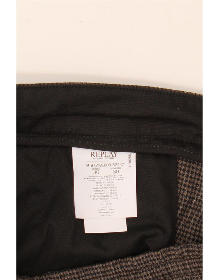 Pantalón chino recto Replay para hombre W36 L30 Marrón Pata de gallo Poliéster