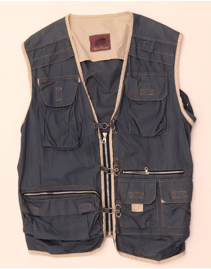 Vintage hombres utilidad Gilet Reino Unido 36 pequeño azul marino