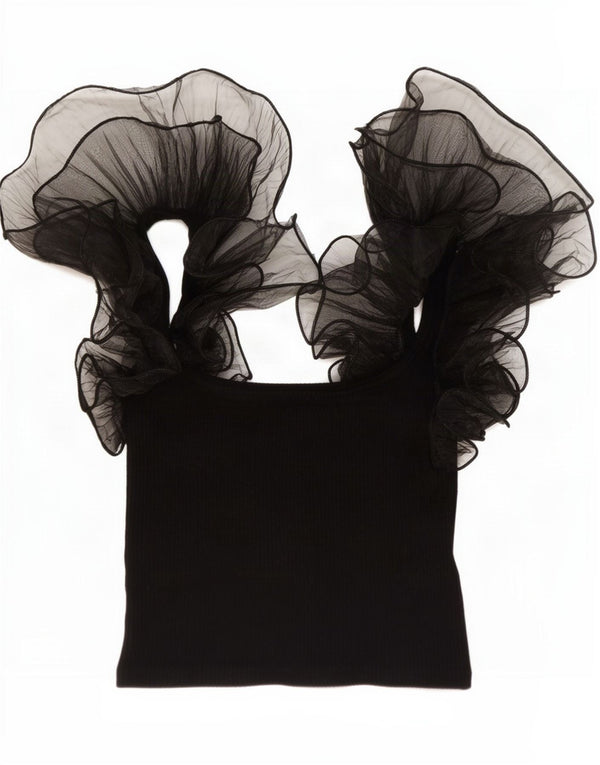 Zara Mujer Top Corto Con Volantes Delanteros Reino Unido 42 Mediano Negro