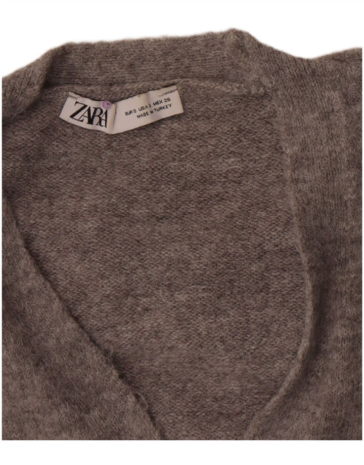 Zara Mujer Crop Cardigan Suéter UK 8 Small Gris