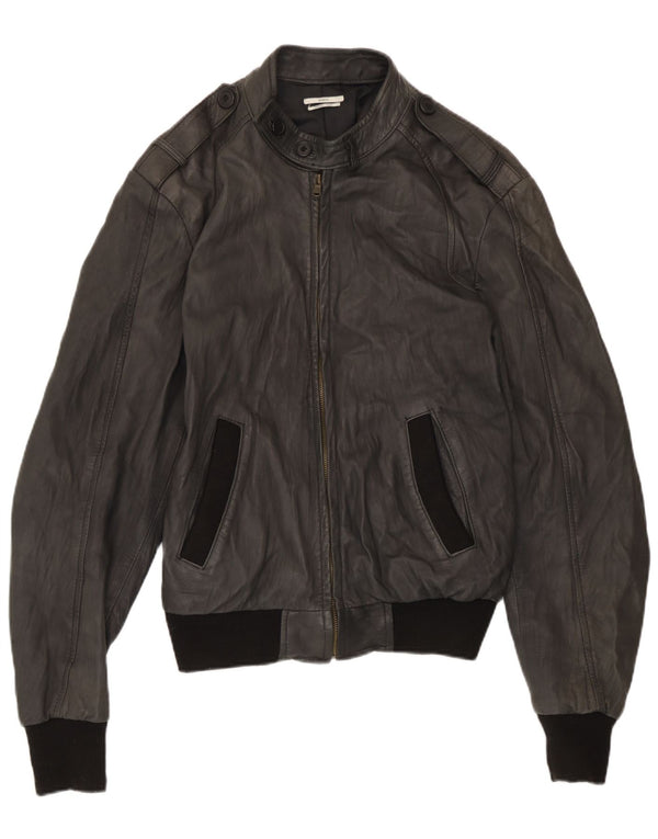 Sasch Chaqueta de cuero militar para hombre Reino Unido 40 Grande Negro