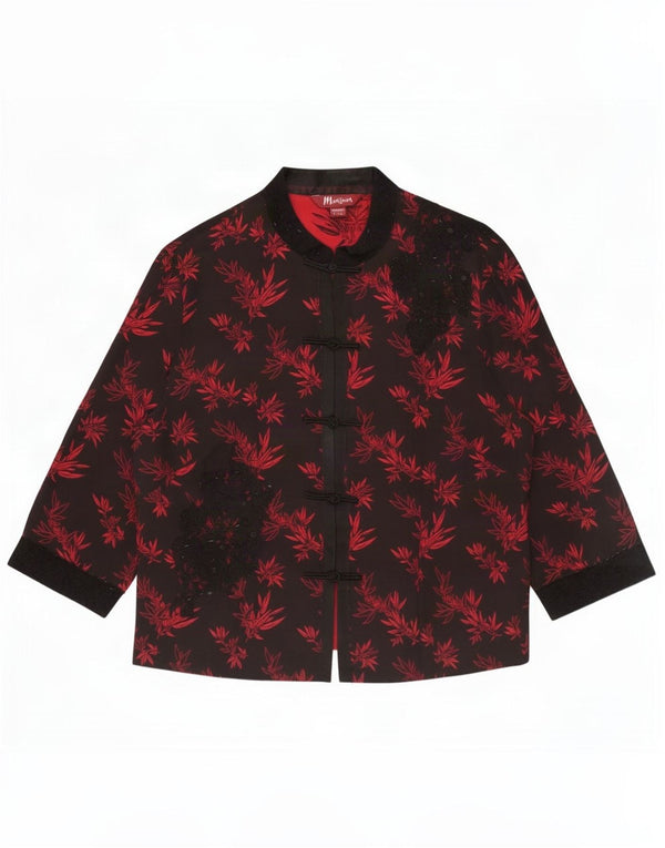 Chaqueta tipo blazer de 5 botones para mujer Monsoon UK 46 Large Black Floral Silk