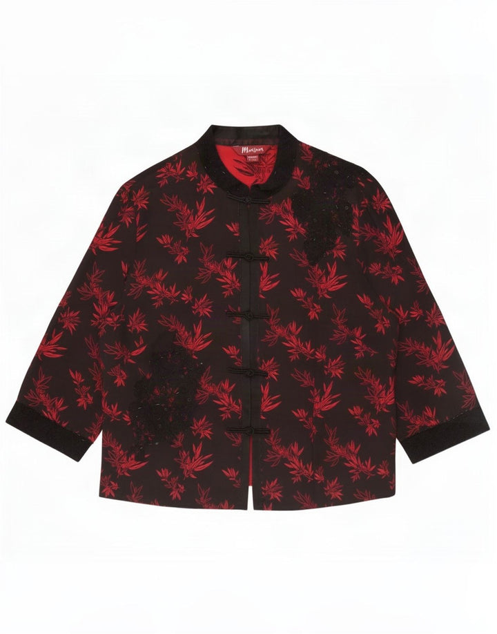 Chaqueta tipo blazer de 5 botones para mujer Monsoon UK 46 Large Black Floral Silk
