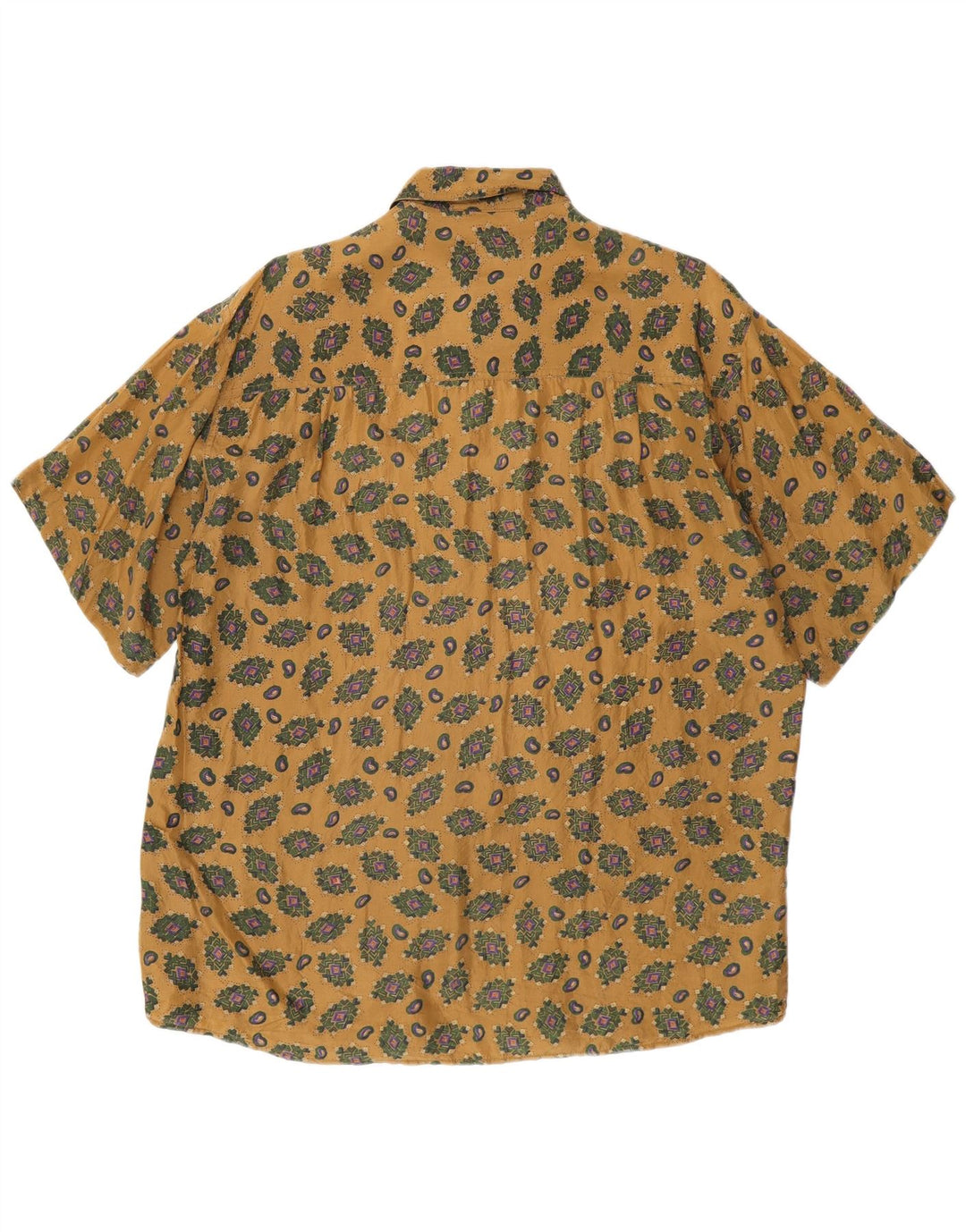 Vintage hombres camisa de manga corta seda geométrica beige medio