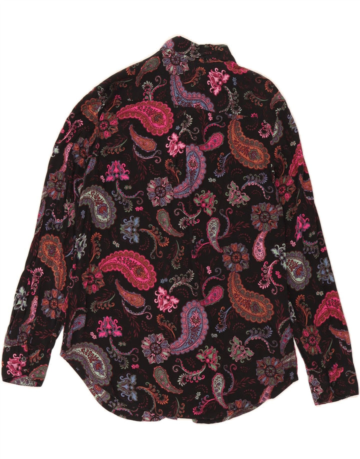 BENETTON Camisa Mujer UK 40 Small Black Paisley Modal