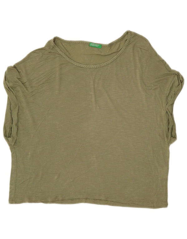 BENETTON Camiseta corta extragrande para mujer UK 6 XS Viscosa moteada de color caqui