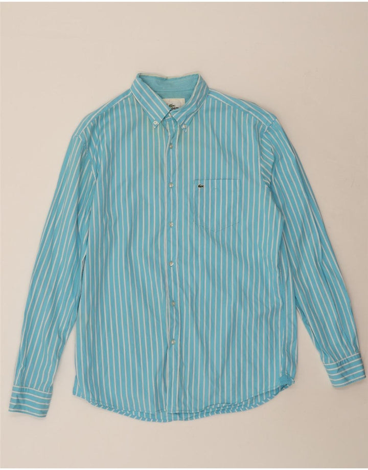 LACOSTE Camisa de corte regular para hombre Talla 42 Algodón de rayas azules grande